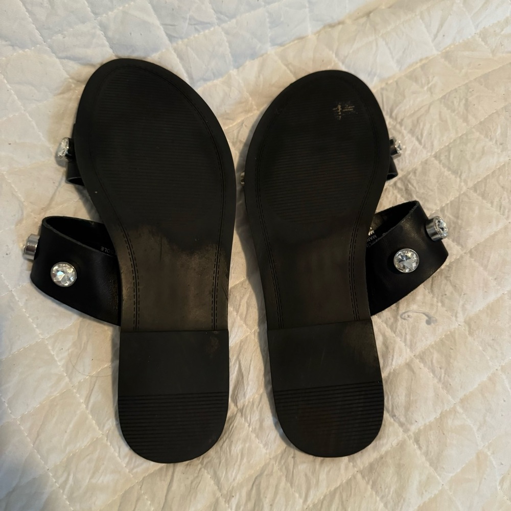 STEVE MADDEN WOMEN'S JESSY SANDAL, BLACK LEATHER rhinestone - Picture 4 of 4